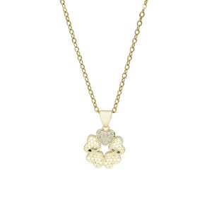 Collar Dorado Trebol Piedras de Chapa de Oro y Acero BA1205