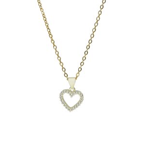 Collar Dorado Corazon Piedras de Chapa de Oro y Acero BA1207