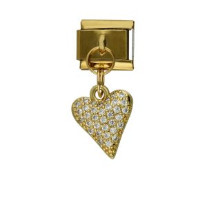 Charm de Corazon, Piedras Dorado de Chapa de Oro y Acero BA1208