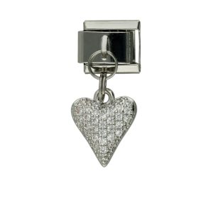 Charm de Corazon, Piedras, Plateado de Chapa de Oro y Acero BA1210