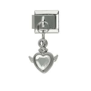 Charm de Corazon, Alas, Crista, Plateado de Chapa de Oro y Acero BA1211