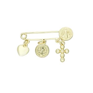 Broche Para Ropa, Corazon, San Benito, Cruz Baño de Oro BO4290