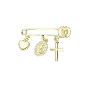 Broche Para Ropa, Corazon, Virgen de Guadalupe, Cruz Baño de Oro BO4292