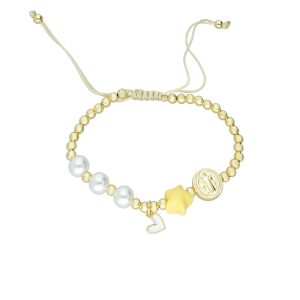 Pulsera Perla, Corazon, Estrella y San Benito Baño de Oro BO4373