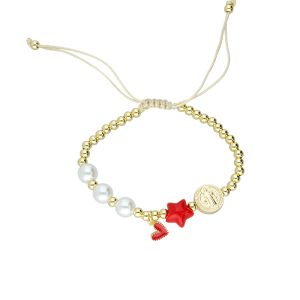 Pulsera Perla, Corazon, Estrella y San Benito Baño de Oro BO4375