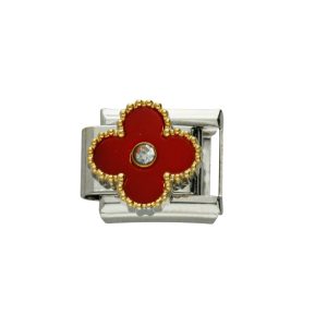 Charm de Flor Roja Cristal Plateado de Acero Inoxidable A005983