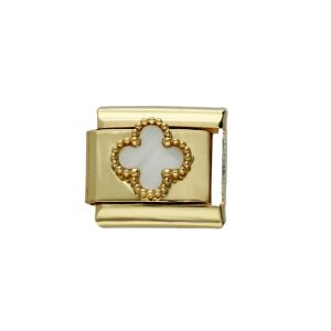 Charm de Flor Blanca Dorado de Acero Inoxidable A005986