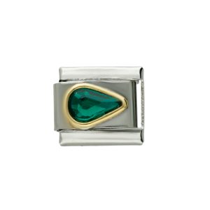 Charm de Gota Verde Plateado de Acero Inoxidable A005989