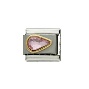 Charm de Gota Rosa Plateado de Acero Inoxidable A005990