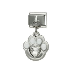 Charm de Huella Blanco Cristal Corazon Platedo de Chapa de Oro y Acero BA1381