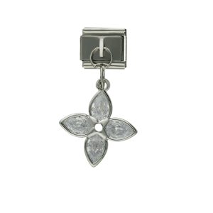 Charm de Flor Cristal Plateado de Chapa de Oro y Acero BA1383