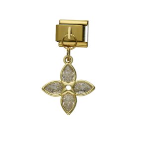 Charm de Flor Cristal Dorado de Chapa de Oro y Acero BA1384