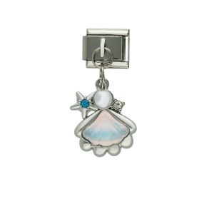 Charm de Concha Perla Plateado de Chapa de Oro y Acero BA1385