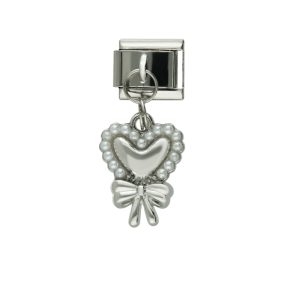 Charm de Corazon Moño Plateado de Chapa de Oro y Acero BA1386