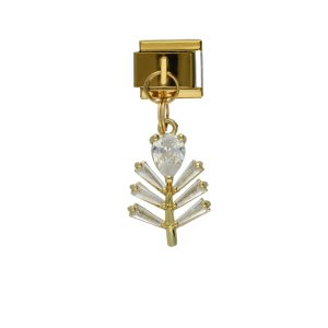 Charm de Hoja Cristales Dorado de Chapa de Oro y Acero BA1388
