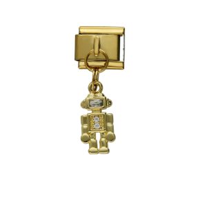 Charm de Robot Cristales Dorado de Chapa de Oro y Acero BA1389