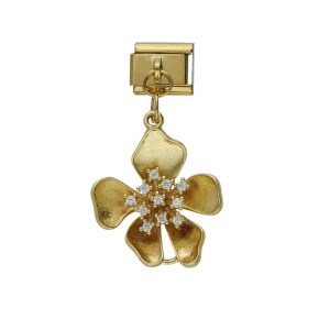 Charm de Flor Cristales Dorado de Chapa de Oro y Acero BA1390
