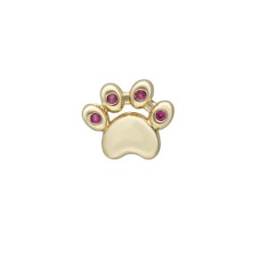 Dije de Huella de Perro Piedra Rosa Para Relicario de Chapa de Oro BO4689