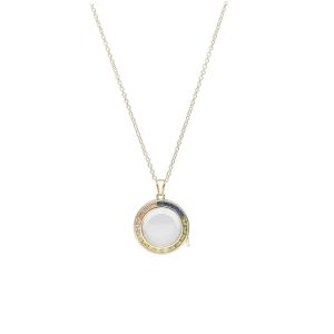 Collar Relicario, Dije Circulo con Piedras de Colores de Chapa de Oro BO4747