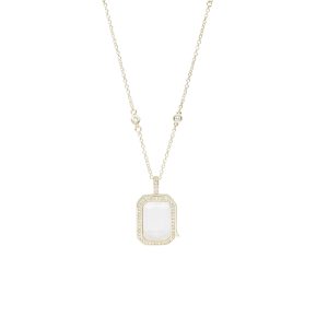 Collar Relicario Cadena con Cristales, Dije Cuadrado con Circonia de Chapa de Oro BO4749